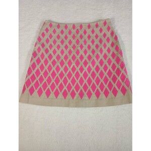 BODEN COTTON BEIGE / PINK LINED FANCY EMBROIDERED A-LINE SKIRT PREPPY US 6P